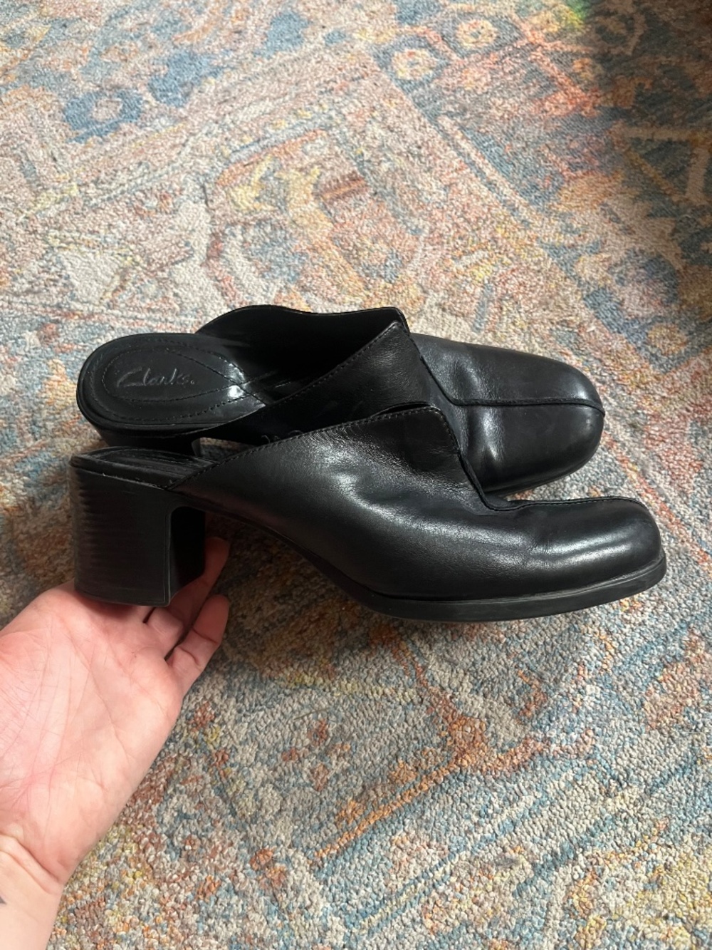 Soft black Clarks mules - Picture 3 of 5